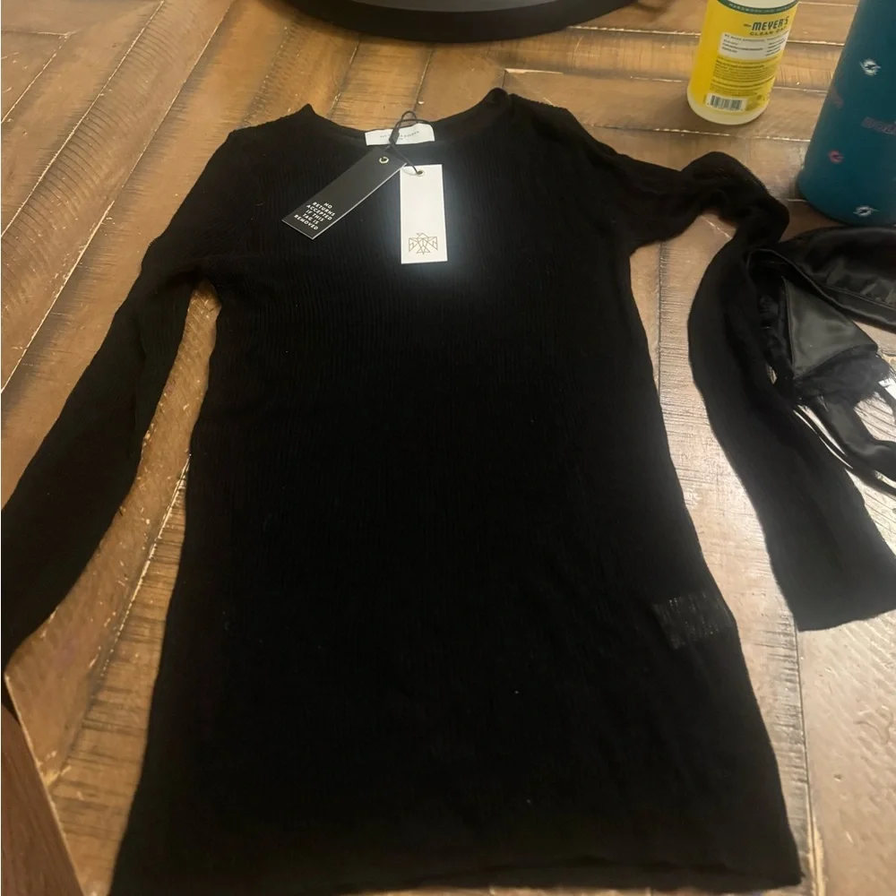 Black Sheer Women's Crew Neck Sweater - Picture 3 of 5